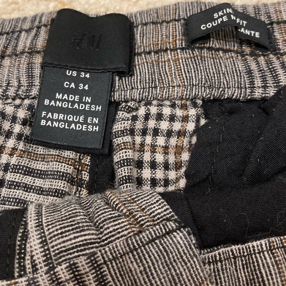 3/$20 H&M Linen Blend Skinny Fit Cropped Plaid Pants Autumn Business Women’s 34 - Picture 2 of 7